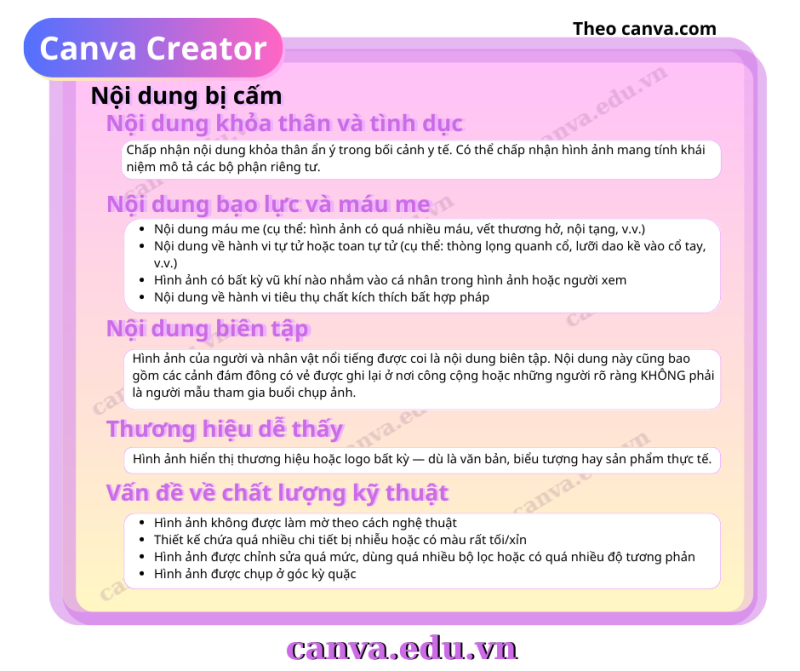 Canva Creator - nội dung cấm - canva.edu.vn