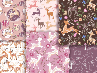 cute folk reindeer seamless patterns graphics 70094923 1