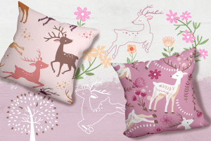cute folk reindeer seamless patterns graphics 70094923 3