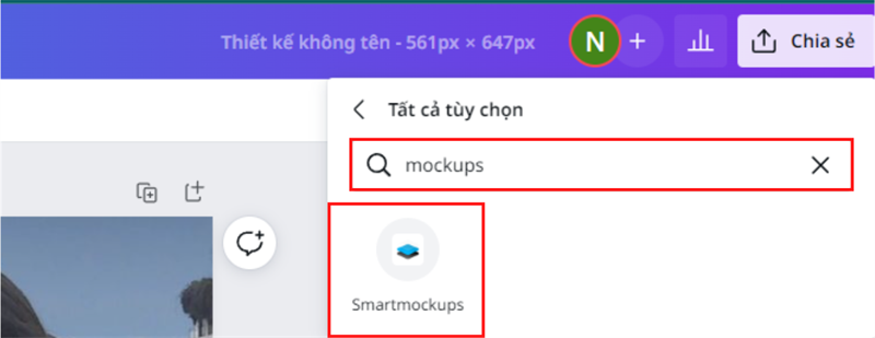 Gõ tìm kiếm ở thanh tìm kiếm với cụm từ mockups > Chọn Smartmockups.