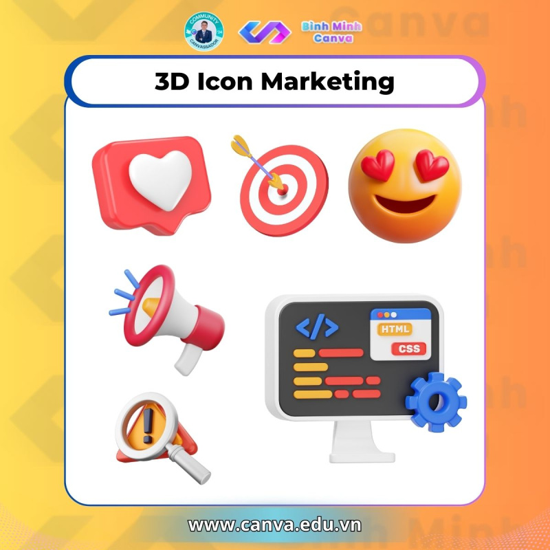 Bình Minh Canva - Từ khóa chủ đề 3D Marketing - 3D Icon Marketing