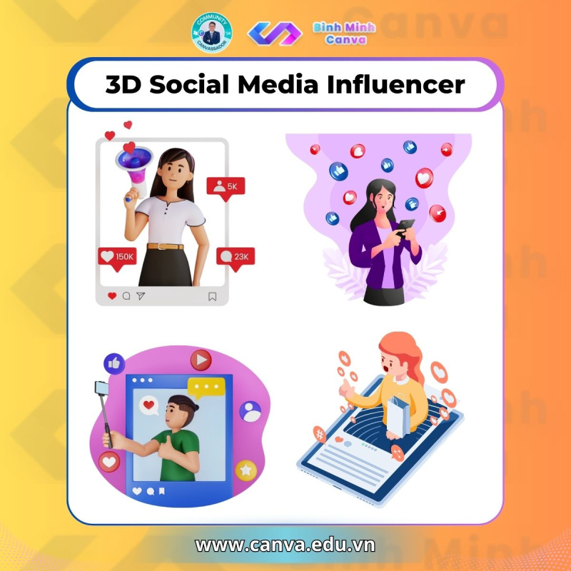 Bình Minh Canva - Từ khóa chủ đề 3D Marketing - 3D Social Media Influencer