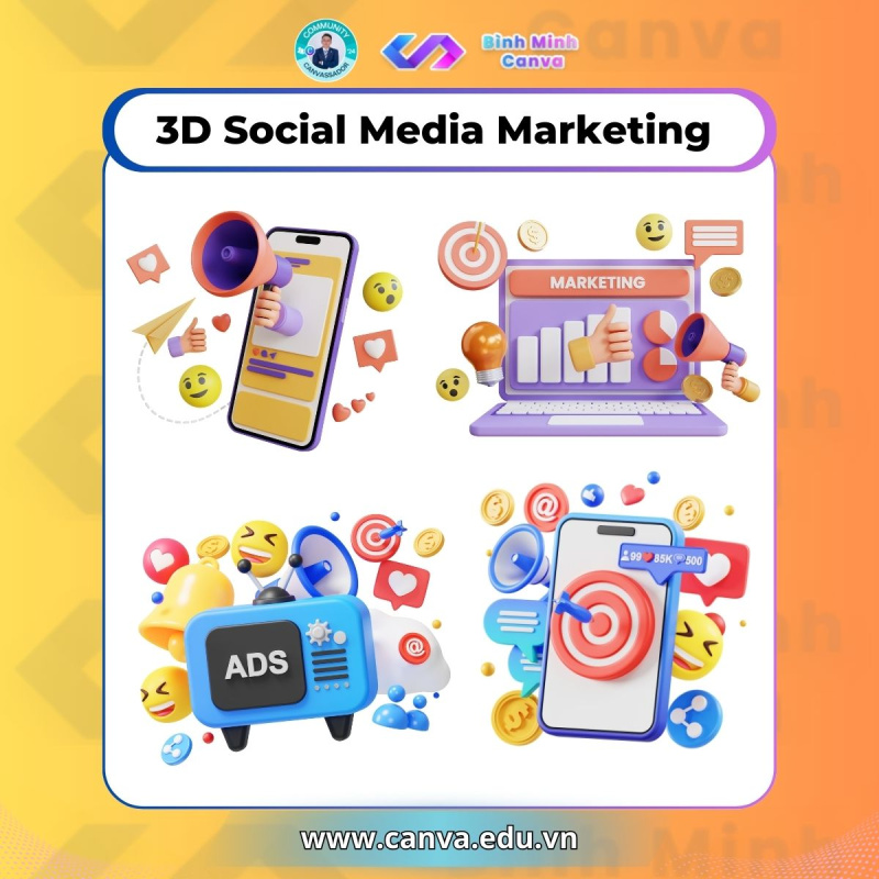 Bình Minh Canva - Từ khóa chủ đề 3D Marketing - 3D Social Media Marketing