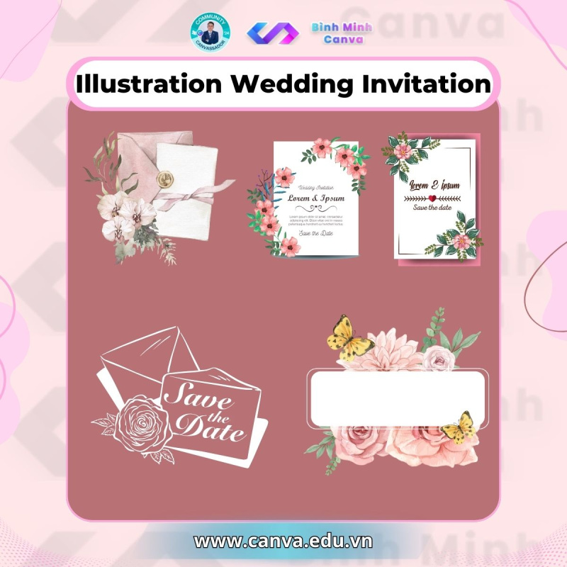 Bình Minh Canva - Từ khóa chủ đề Wedding - Illustration Wedding Invitation