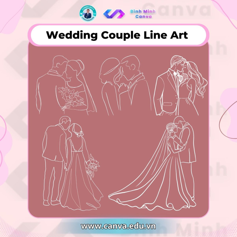 Bình Minh Canva - Từ khóa chủ đề Wedding - Wedding Couple Line Art