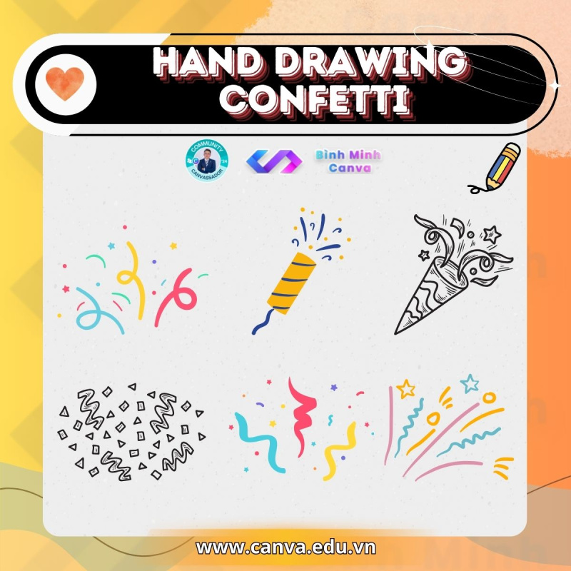 Bình Minh Canva - Từ khóa chủ đề Hand Drawn - Hand Drawing Confetti