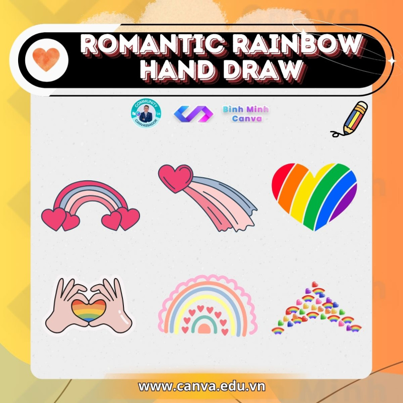 Bình Minh Canva - Từ khóa chủ đề Hand Drawn - Romantic Rainbow Hand Draw