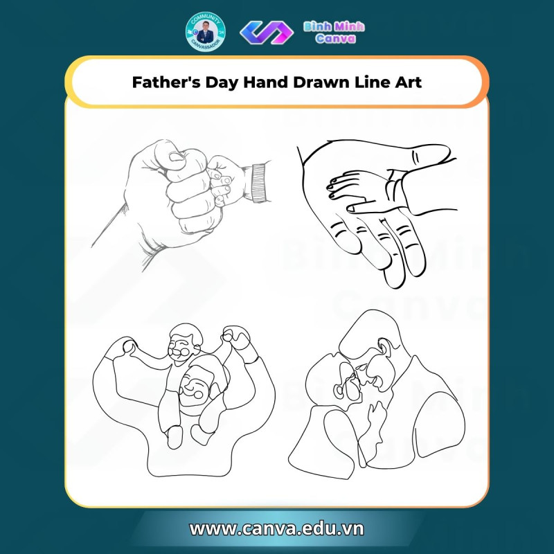 Bình Minh Canva - Từ khóa Father's Day Hand Drawn Line Art