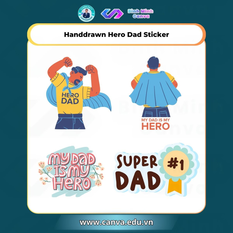 Bình Minh Canva - Từ khóa Handdrawn Hero Dad Sticker