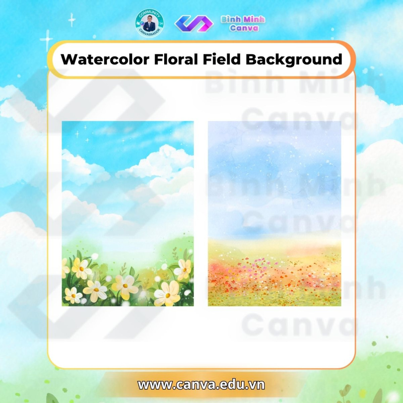 Bình Minh Canva - Từ khóa Watercolor Floral Field Background